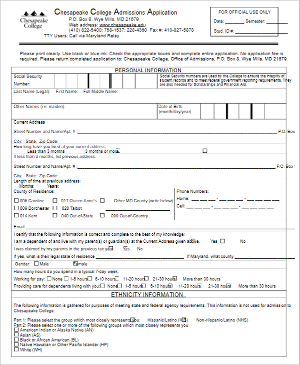 20+ College Admission Form Templates Free Word, PDF, Sample Format