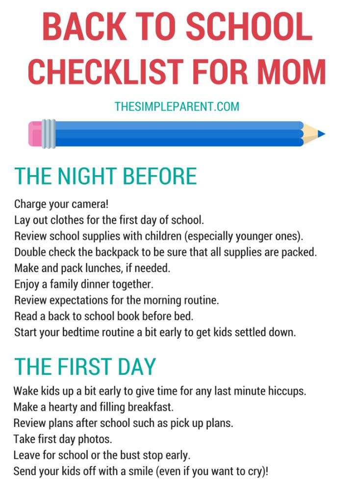 Back to School Checklist for Moms (Free Printable!)  The ...