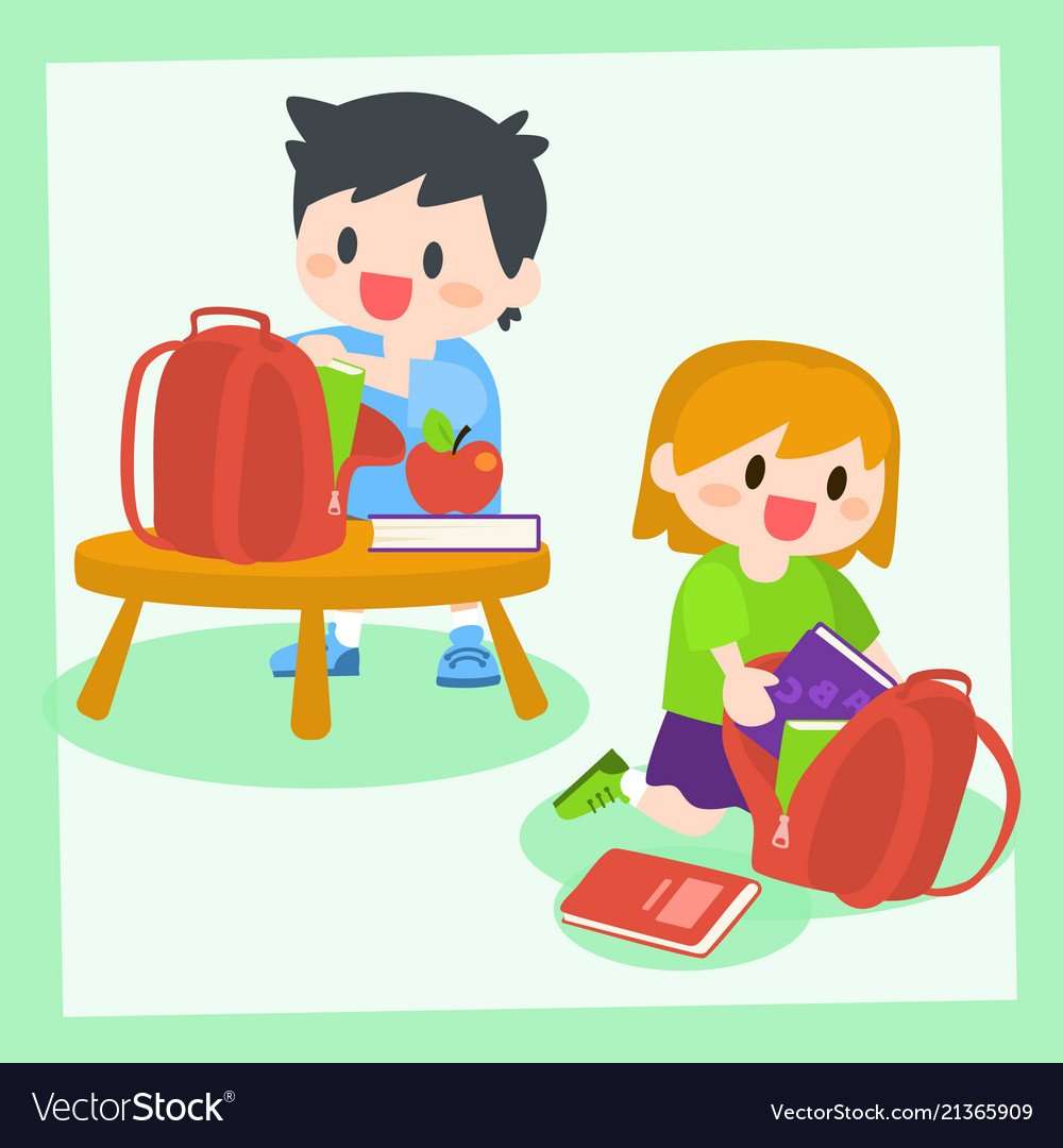 Children boy and girl getting ready for school Vector Image