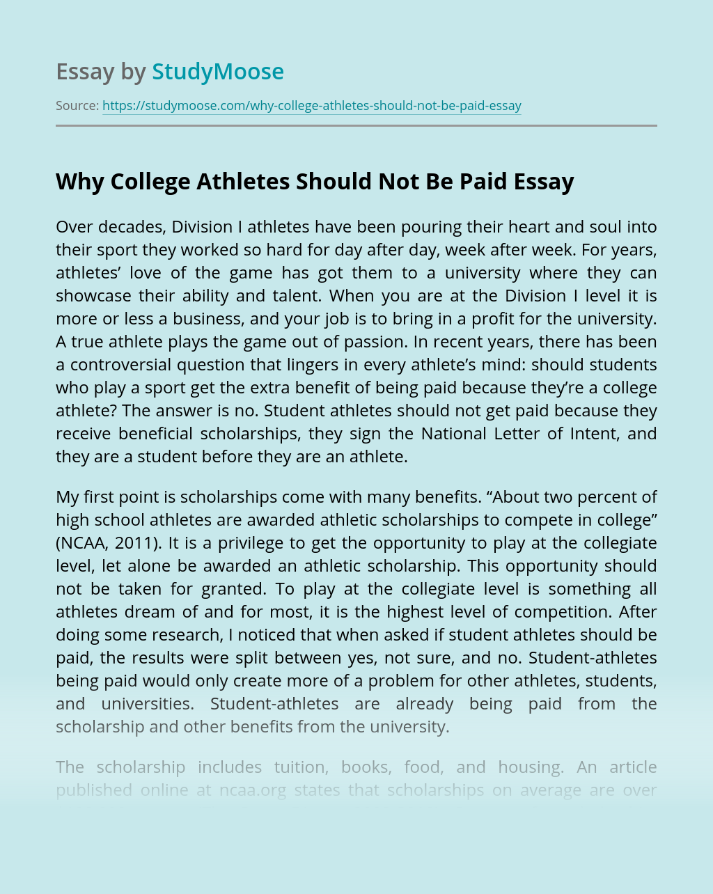 essay examples: Should College Athletes Be Paid Essay