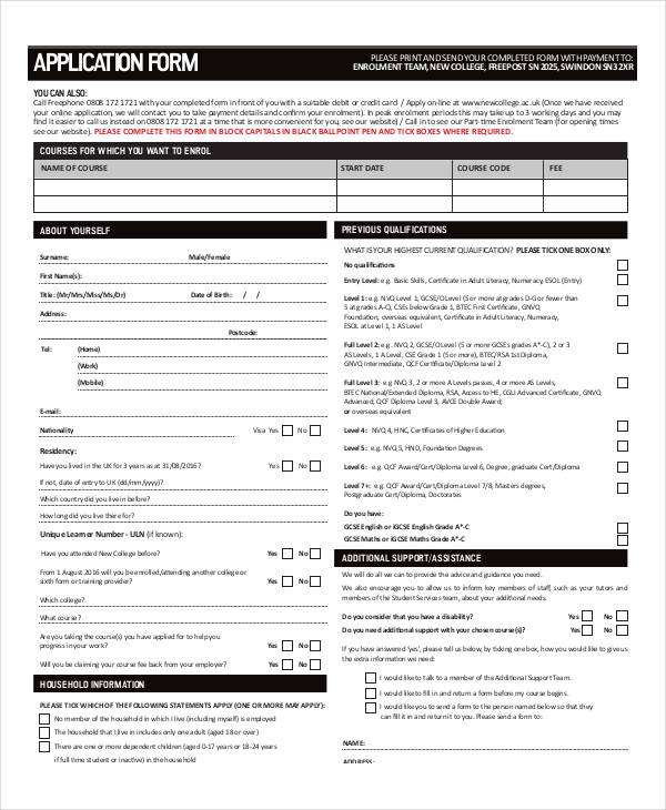 FREE 11+ Sample College Application Forms in PDF