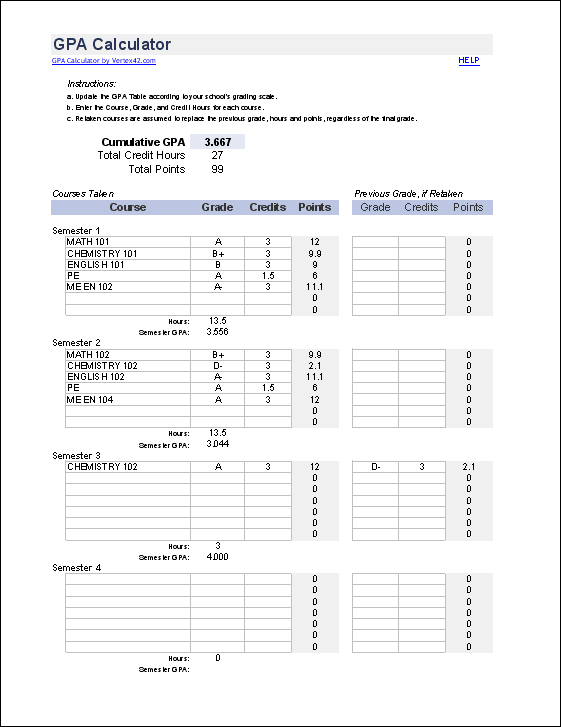 GPA Calculator for Excel