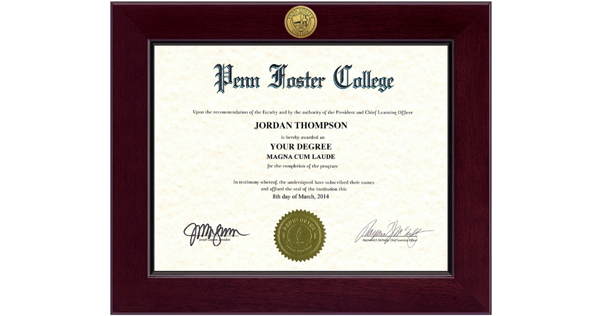 Penn Foster College Century Gold Engraved Diploma Frame in ...