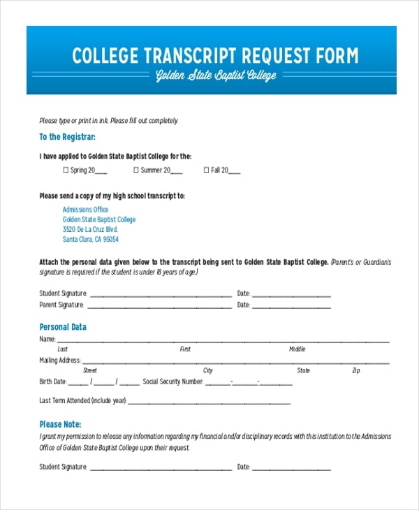 Sample Letter Requesting Transcript From College