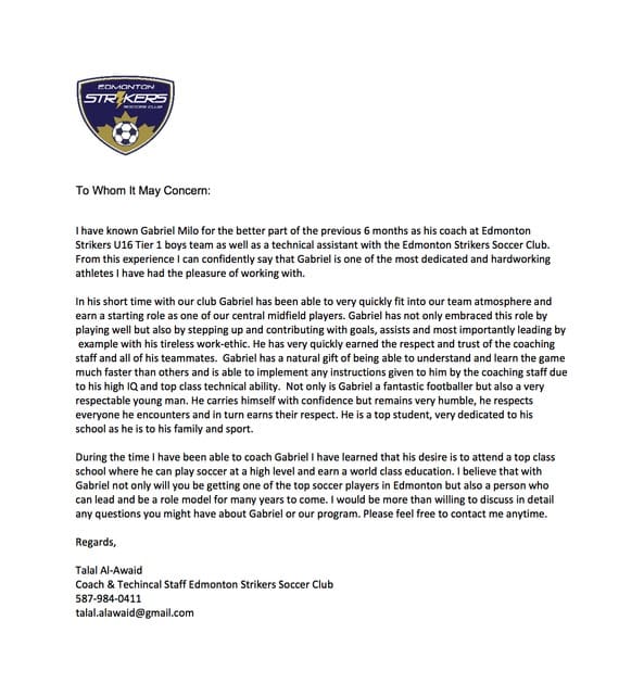 Sample Letters To Send To College Soccer Coaches