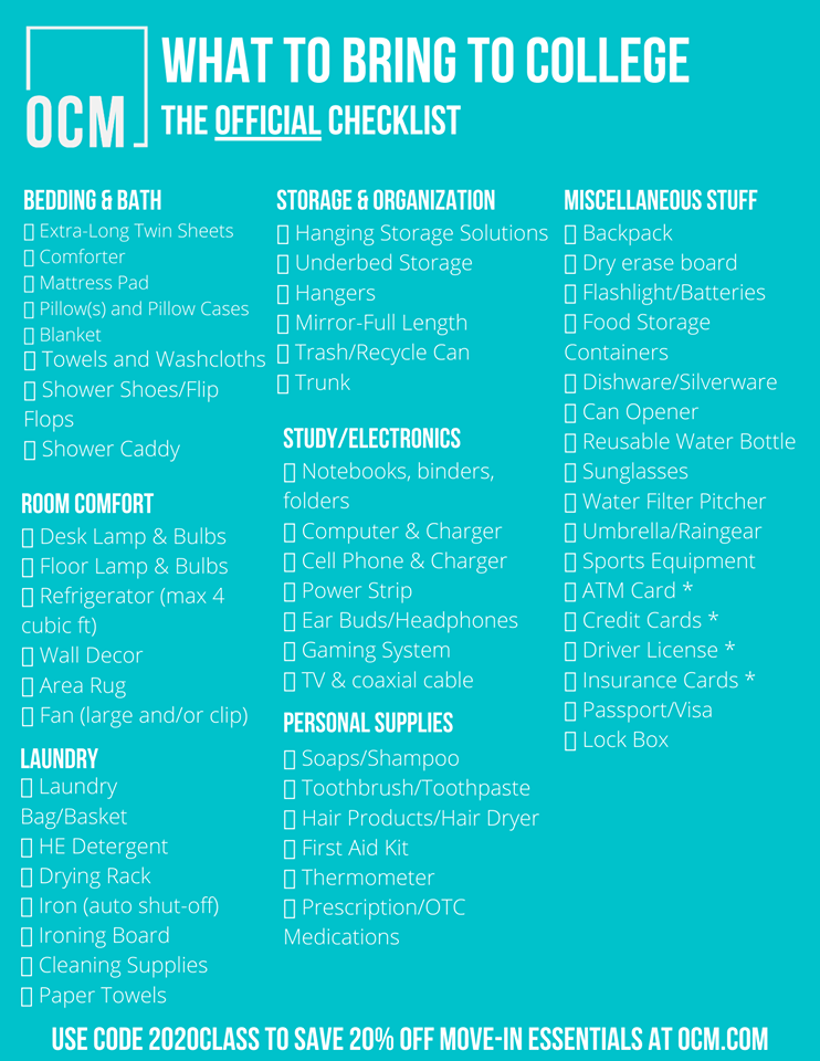 The Ultimate College Packing Checklist: What to Bring to your Dorm Room ...