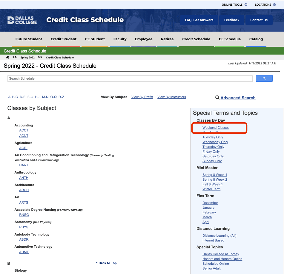 Weekend Credit Class Schedules  Schedules  Dallas College